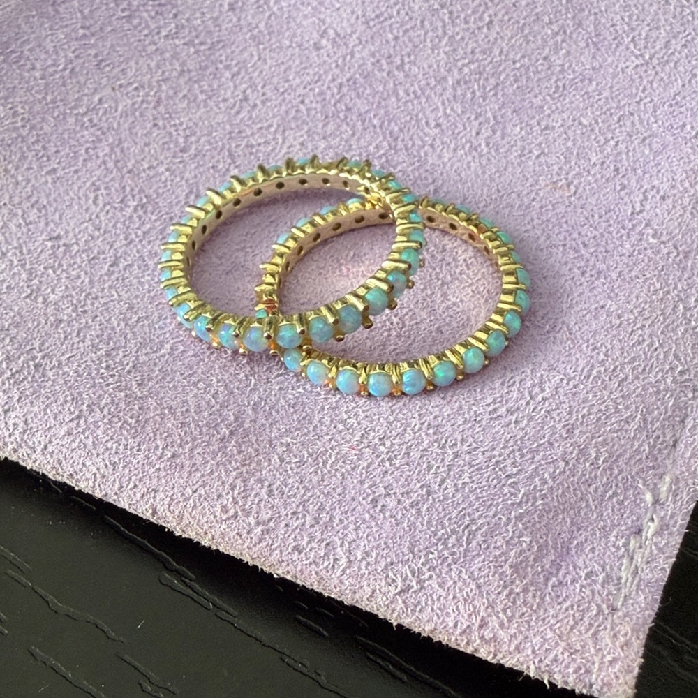Melinda Maria Gold Stackable Rings with Blue-Green Opal Stones